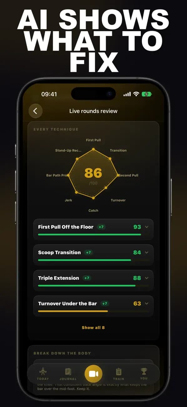 Olympic Weightlifting AI app screen 1